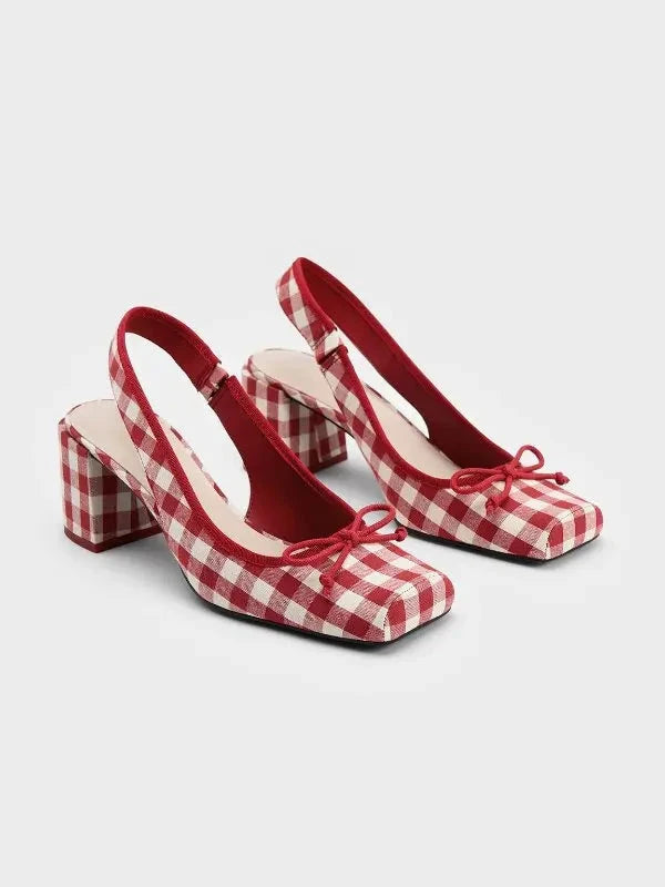 Bold Elegance Red Gingham Heels - Image 1